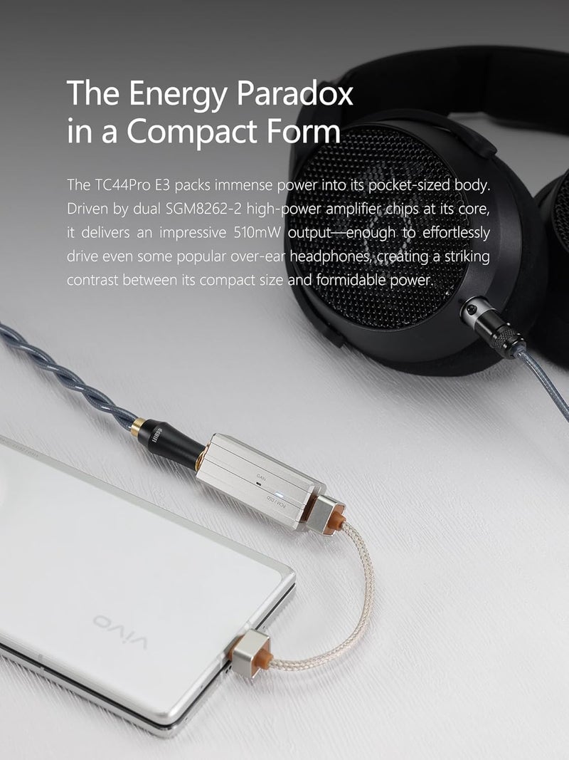 DD محول مضخم الصوت ddHiFi TC44Pro E3 مع فك التشفير Hi-Res DAC/AMP مع DAC مزدوج CS43198، مخرج متوازن 3.5 مم و 4.4 مم، كابل قابل للفصل للهاتف/الكمبيوتر الشخصي - Image 3